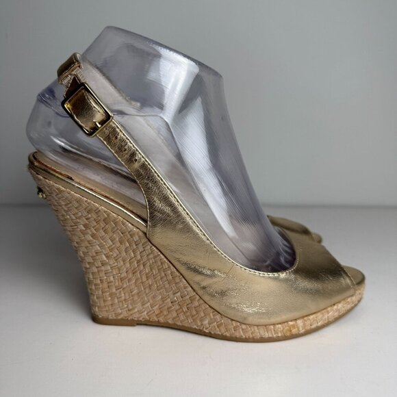 Lilly Pulitzer Wedge Kristin Slingback Gold Size 7.5 - Picture 2 of 11